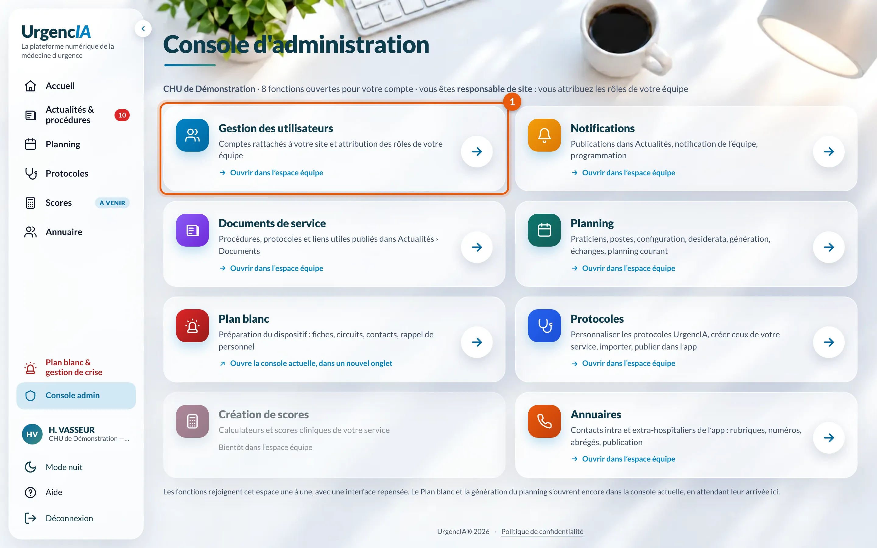La console : carte Gestion des utilisateurs