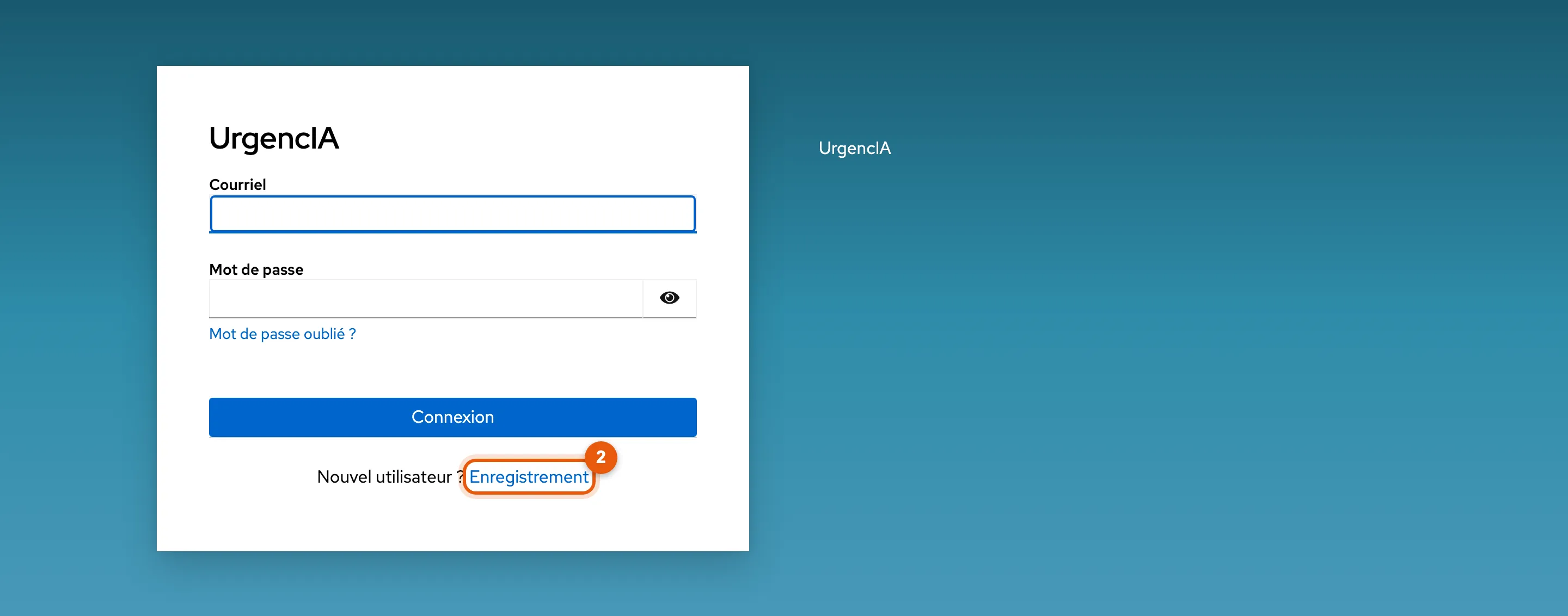 Le lien Enregistrement sous le bouton Connexion