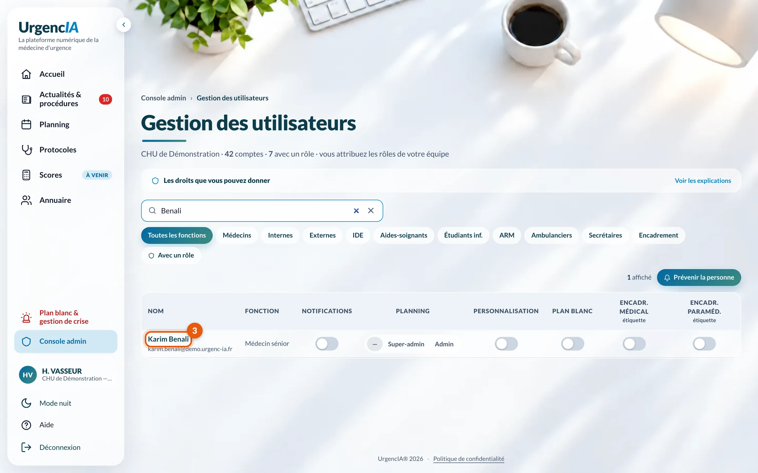 Recherche « Benali » : un seul compte affiché
