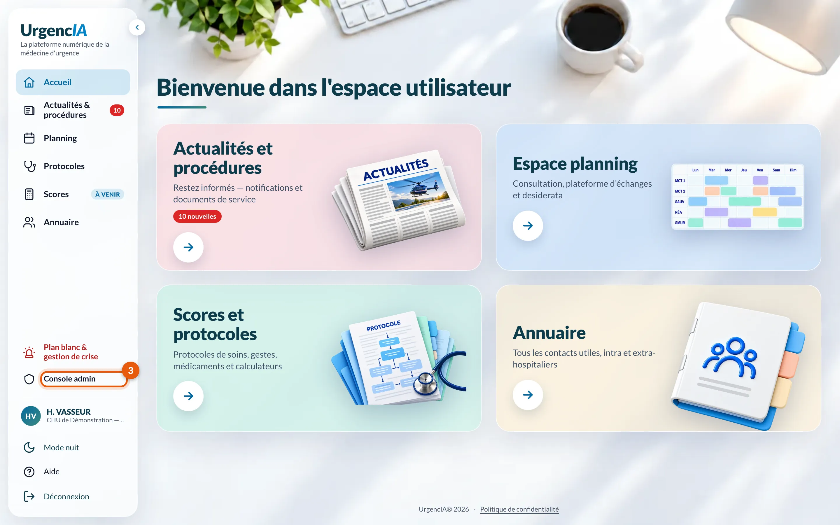 L'entrée Console admin dans la colonne de gauche