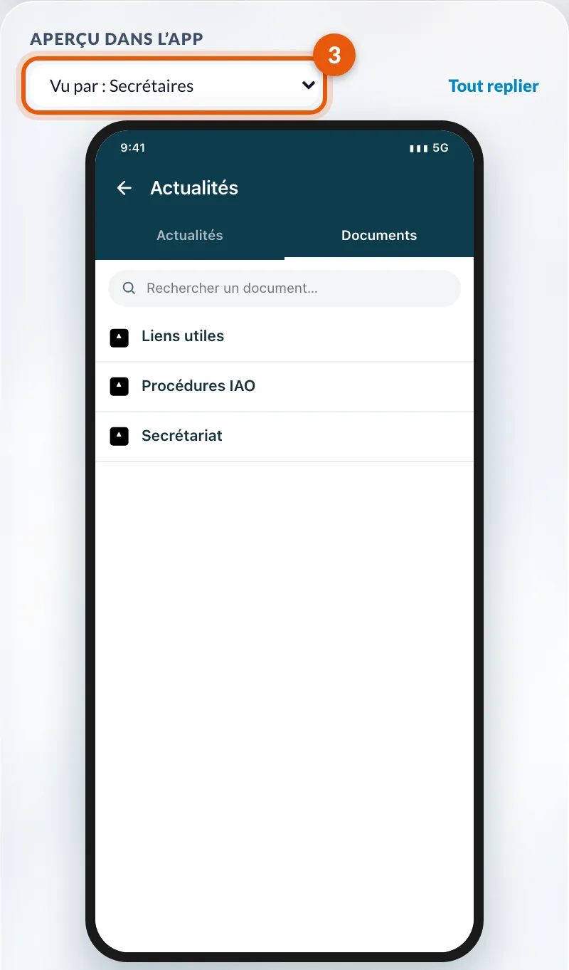Le choix Vu par au-dessus de l'aperçu dans l'app