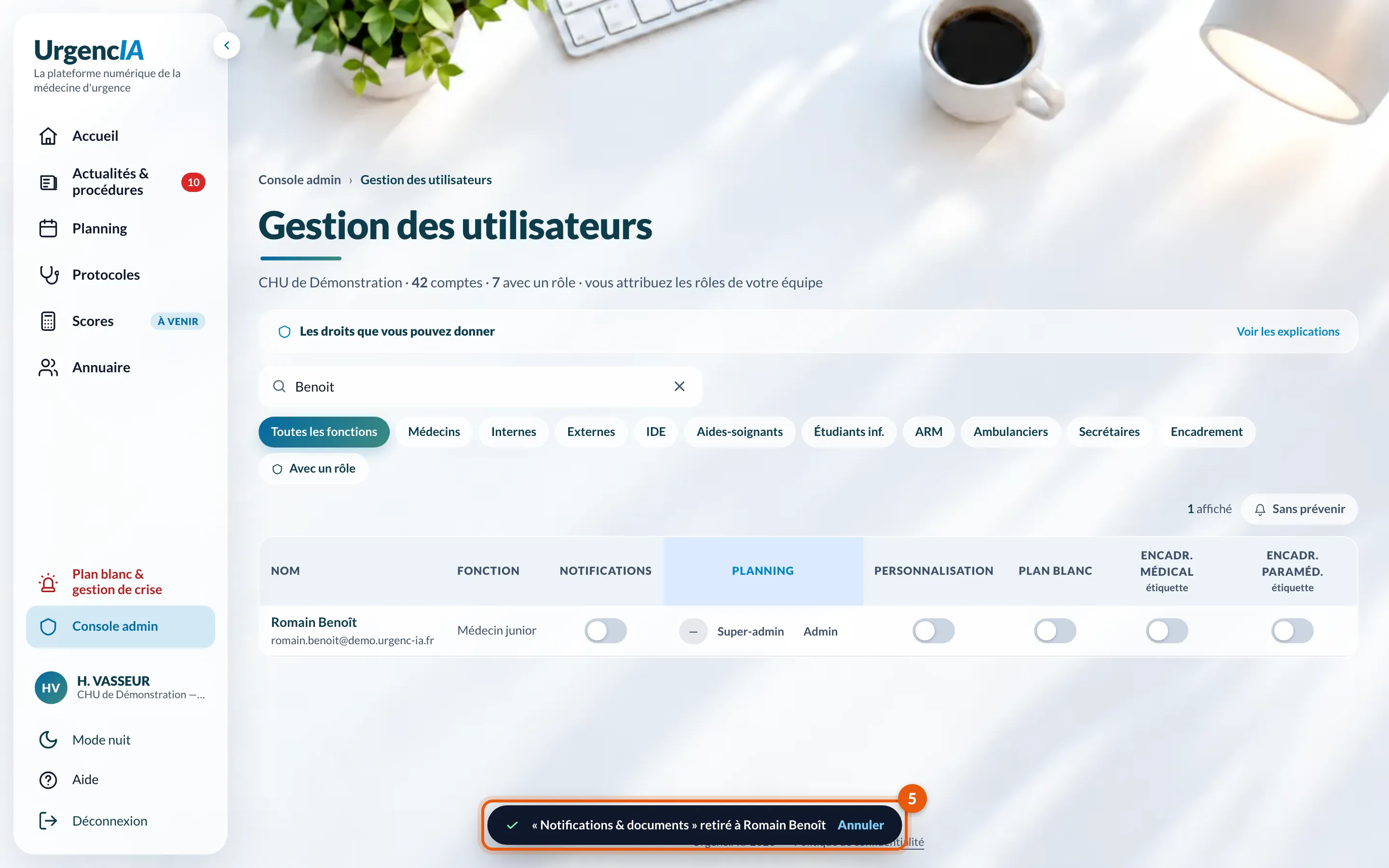 Le message de confirmation du retrait et son bouton Annuler