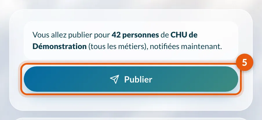 Le résumé des destinataires et le bouton Publier