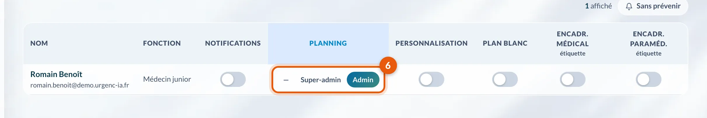 Le sélecteur Planning sur Admin