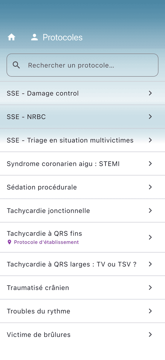 Liste des protocoles côté application